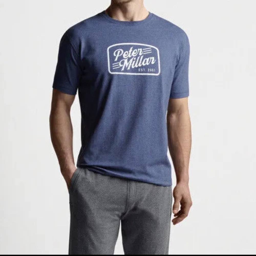 Peter Millar Crown Lite Logo Blue White T Shirt Short Sleeve